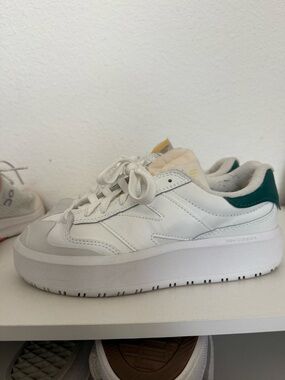 New Balance White Sneakers with Teal Heel Panel